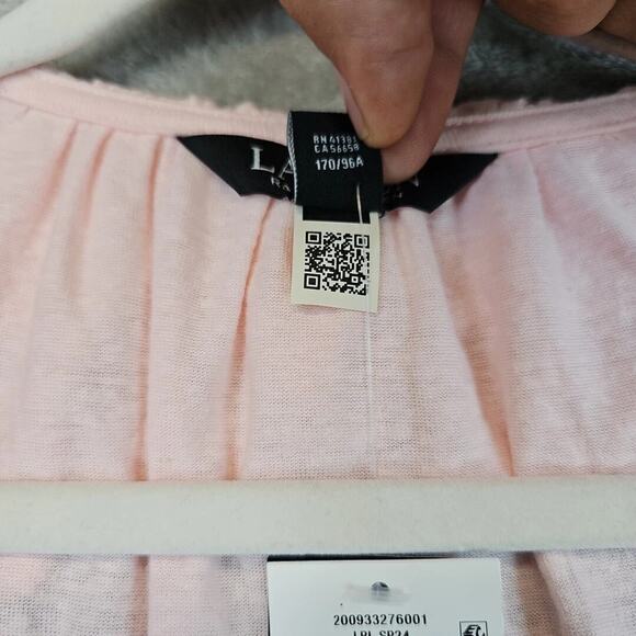 Lauren Ralph Lauren Ruffled Flutter-Sleeve Peplum Top Womens Size L Pink Linen - Picture 6 of 10